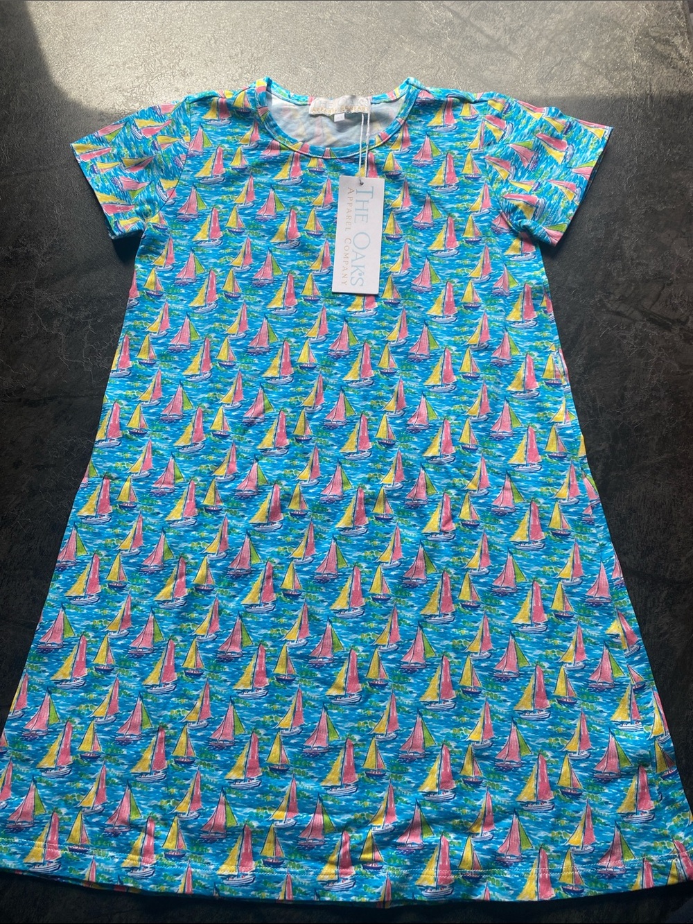 The Oaks Sailboat Print Tee Dress in Bright Blue